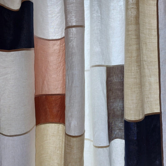 Artistic Color-Block Patchwork Curtain — Multi-Tone Artisan Pojagi Panel