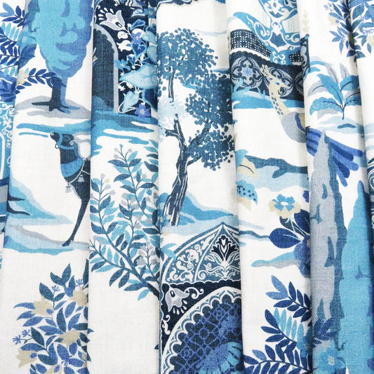 Azure Mosaic Blackout Panels – Artisan Patterned Light Blocking Drapes in White and Blue