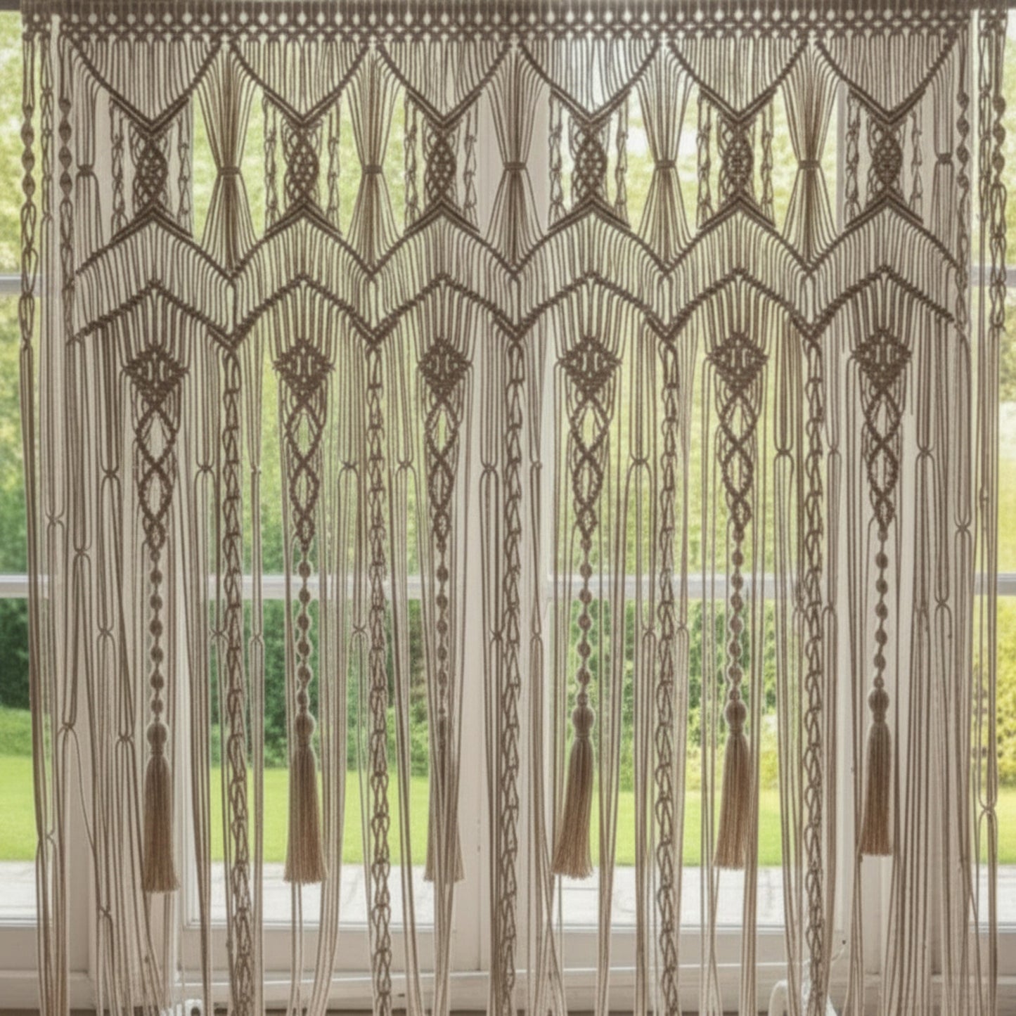 Handwoven Macramé Cotton Curtains – Boho Chic Textile Wall Art