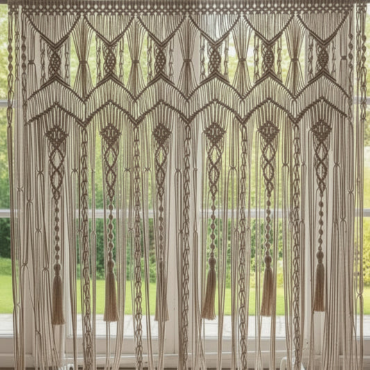 Handwoven Macramé Cotton Curtains – Boho Chic Textile Wall Art