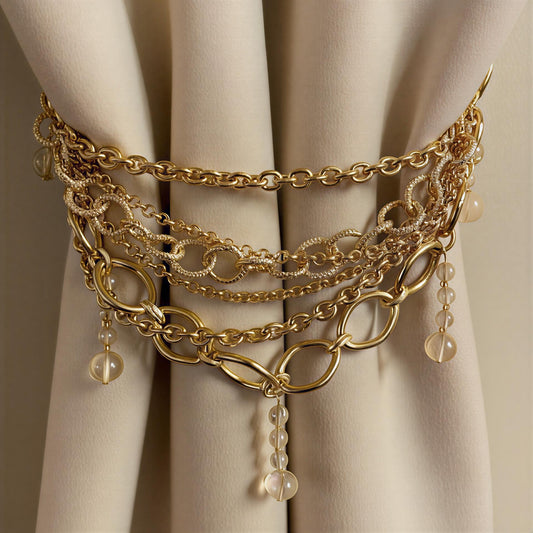 Italian Gold Chain Curtain Tiebacks – Luxury Drapery Jewelry