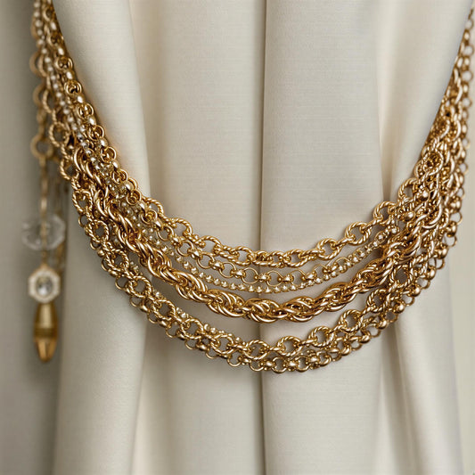Gold Chain Tiebacks with Tassels – Decorative Metallic Accents