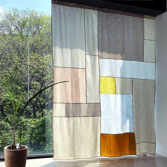 Boho Patchwork Pojagi Curtain – Linen & Cotton Artisan Light-Diffusing Panel