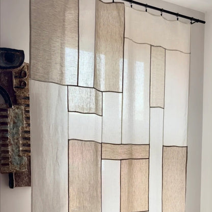 Pojagi Inspired Linen Curtain – Artisan Patchwork Light-Filtering Drape