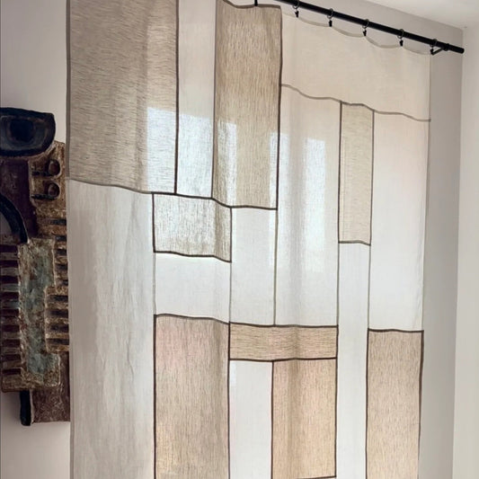 Pojagi Inspired Linen Curtain – Artisan Patchwork Light-Filtering Drape