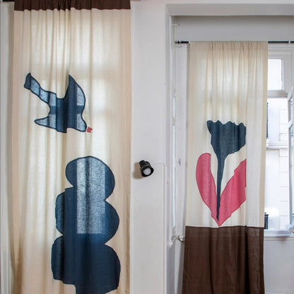 Botanical Bird Print Linen Curtains — Set of 2 Premium Nature-Inspired Drapes