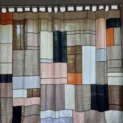 Artistic Color-Block Patchwork Curtain — Multi-Tone Artisan Pojagi Panel