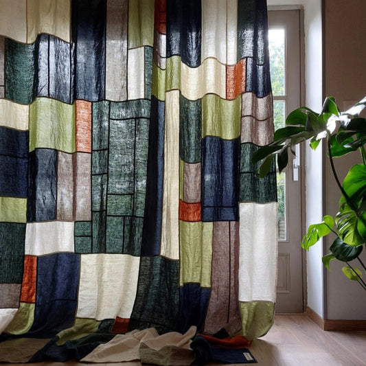 Artistic Color-Block Patchwork Curtain — Multi-Tone Artisan Pojagi Panel