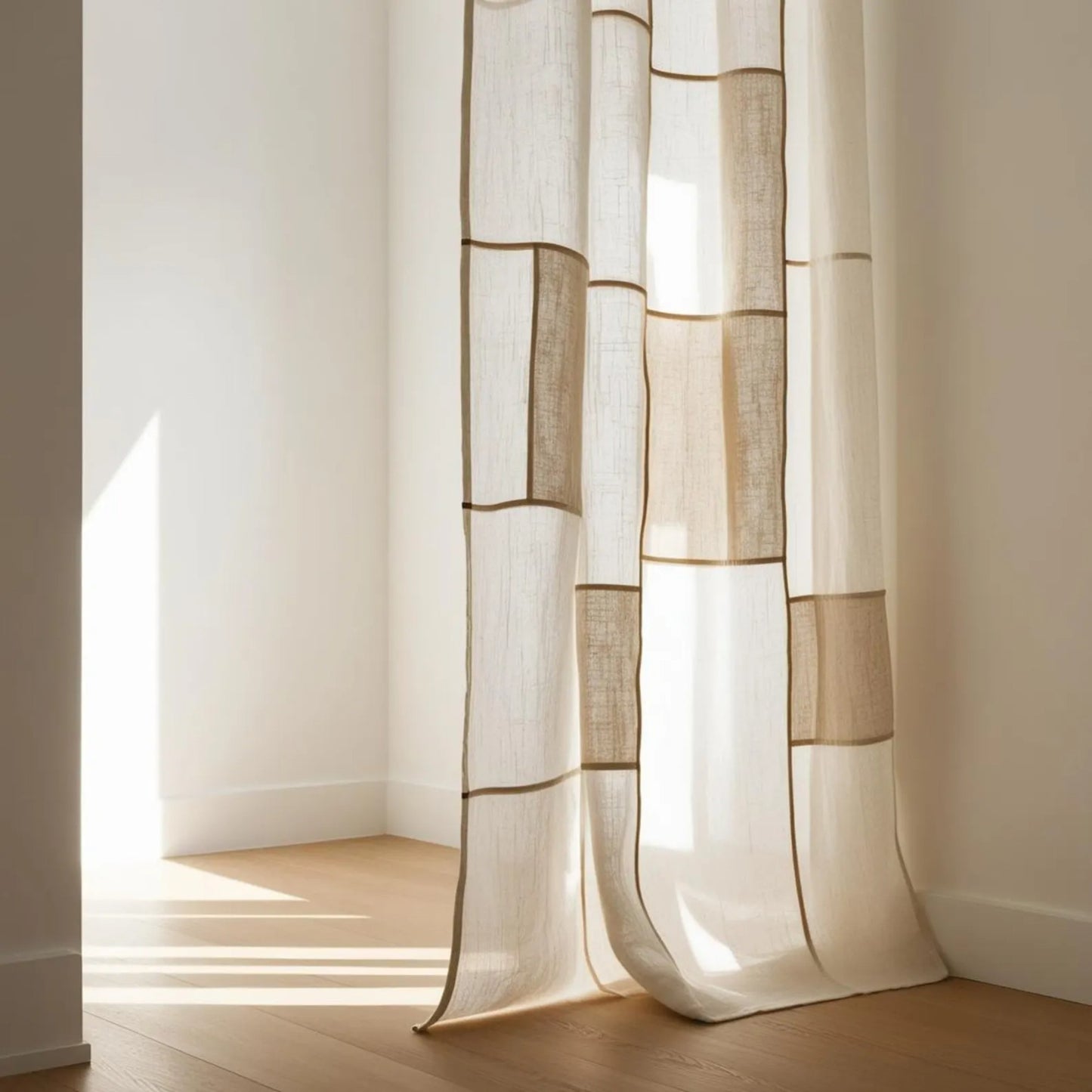 Pojagi Inspired Linen Curtain – Artisan Patchwork Light-Filtering Drape