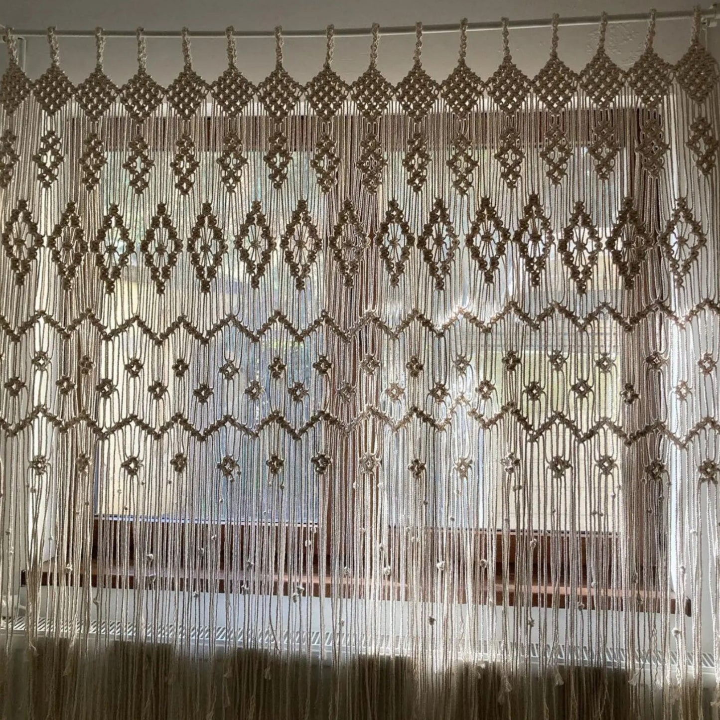 Geometric Boho Macramé Curtain – Hand-Knotted Airy Cotton Window Drape