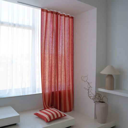 Striped Natural Linen Curtains — Custom Tailored Light-Filtering Drapes