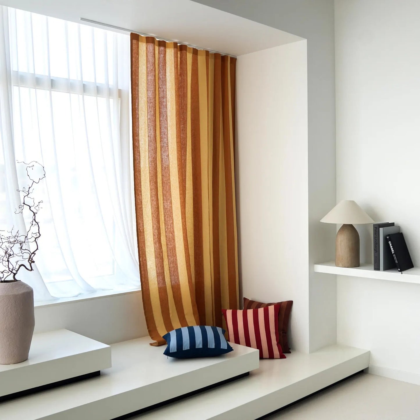 Horizontal Striped Linen Curtains – Custom Wide-Stripe Textured Drapes