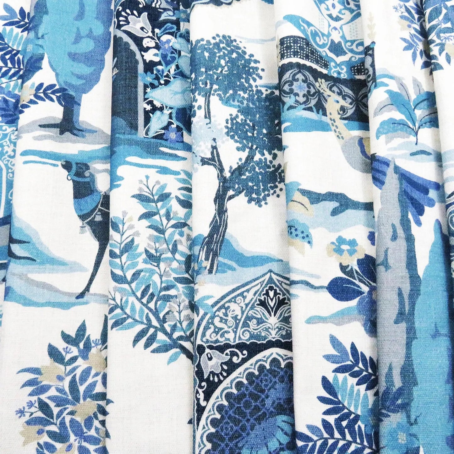 Azure Mosaic Blackout Panels – Artisan Patterned Light Blocking Drapes in White and Blue