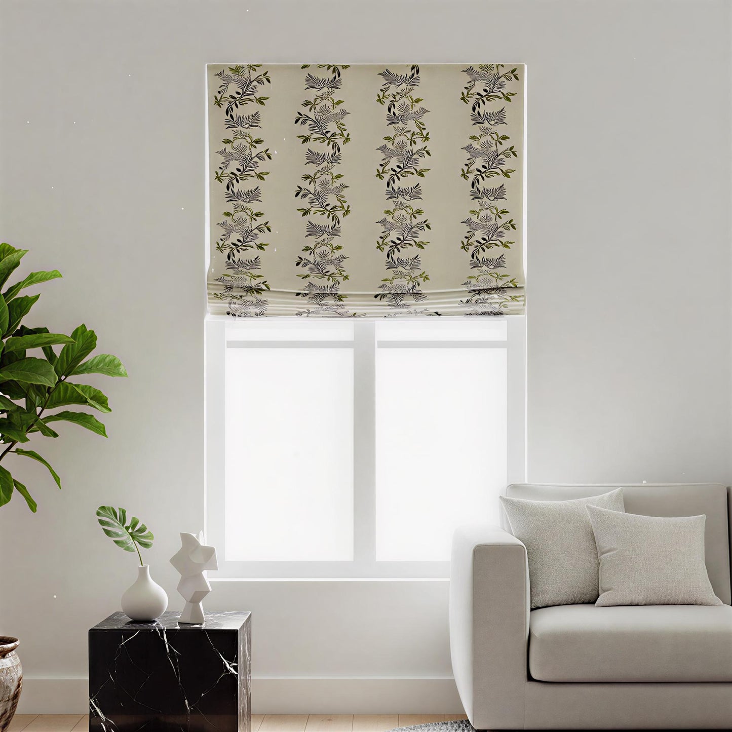 Fox Stripe Embroidered Roman Shade – Artisanal Forest Animal Motif Blinds