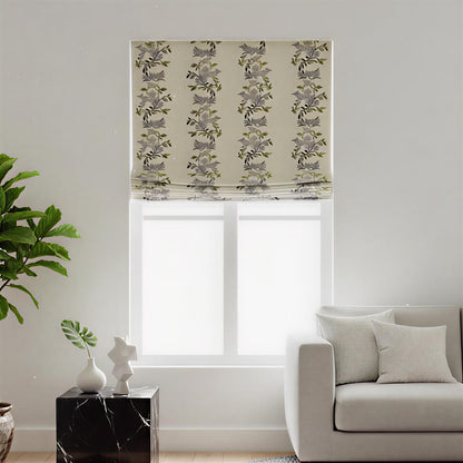 Fox Stripe Embroidered Roman Shade – Artisanal Forest Animal Motif Blinds