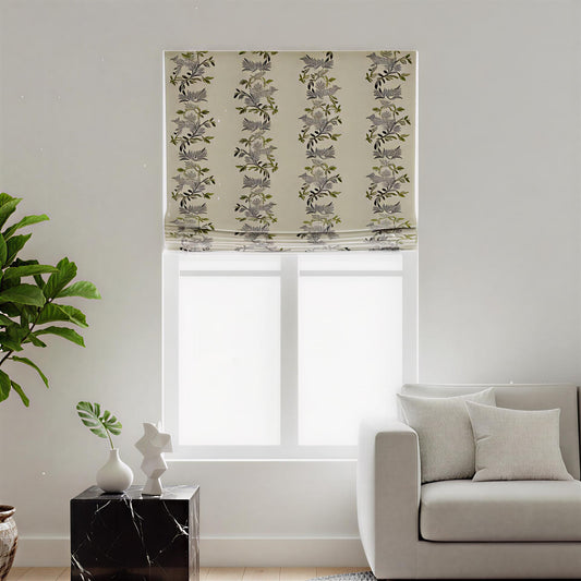 Fox Stripe Embroidered Roman Shade – Artisanal Forest Animal Motif Blinds