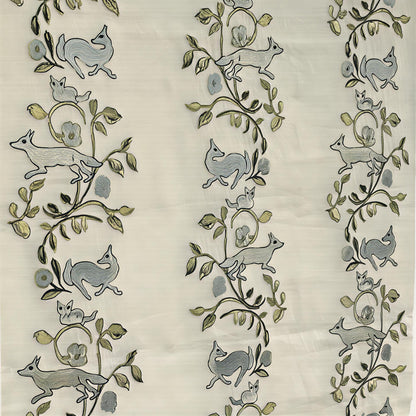 Fox Stripe Embroidered Roman Shade – Artisanal Forest Animal Motif Blinds