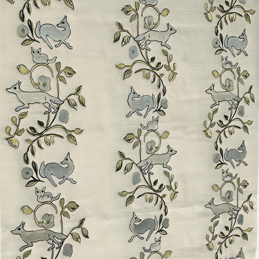 Fox Stripe Embroidered Roman Shade – Artisanal Forest Animal Motif Blinds