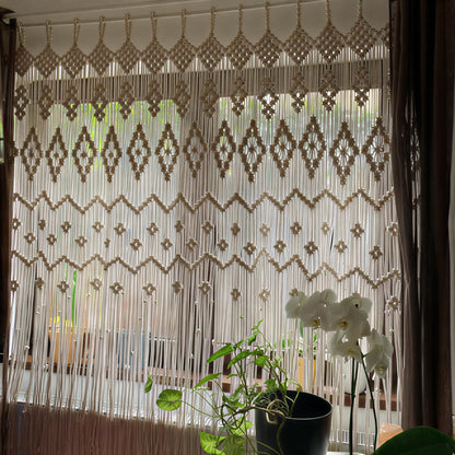 Geometric Boho Macramé Curtain – Hand-Knotted Airy Cotton Window Drape