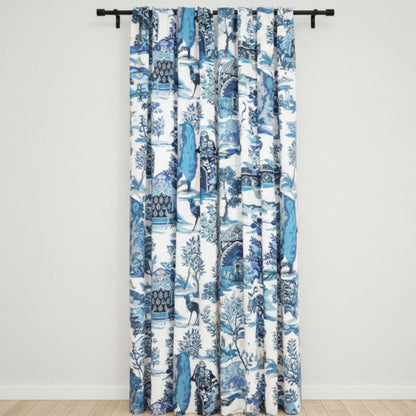 Azure Mosaic Blackout Panels – Artisan Patterned Light Blocking Drapes in White and Blue