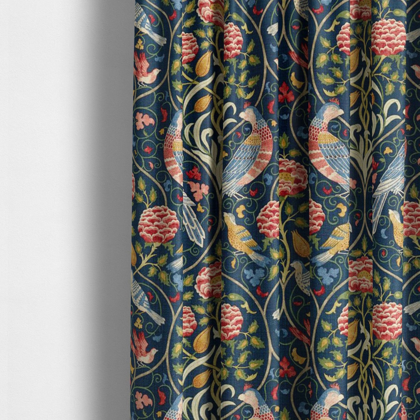 Seasons by May Indigo Drapes – Artisanal Floral Mirror Trellis Curtains
