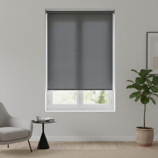 Slate Grey Roller Shade – High-Precision Textured Light Filter