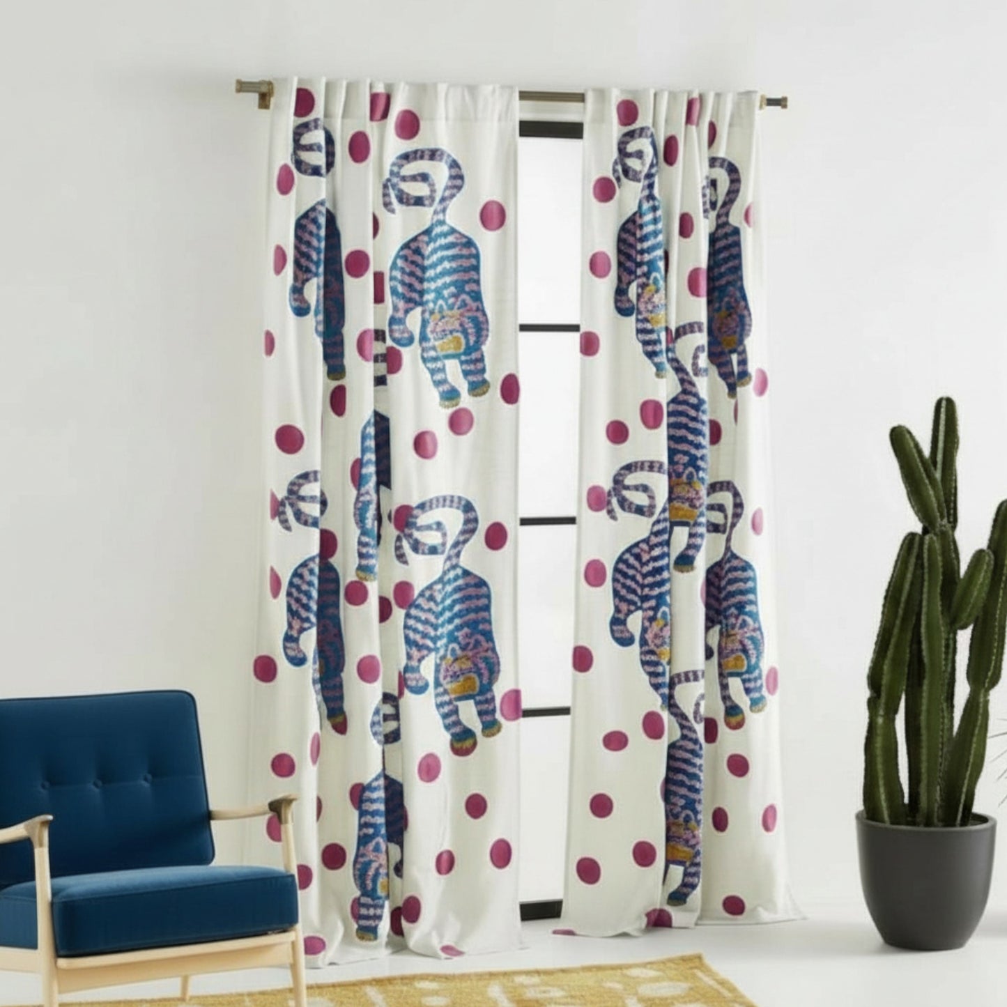 Tiger & Dots — Printed Mineral Drapery with Cotton Lining