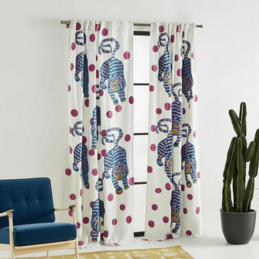 Tiger & Dots — Printed Mineral Drapery with Cotton Lining